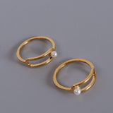 Synthetic Pearl Titanium Steel Ring - Trendsi - Flyclothing LLC