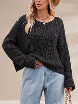 Textured Knit Round Neck Sweater - Trendsi - Flyclothing LLC