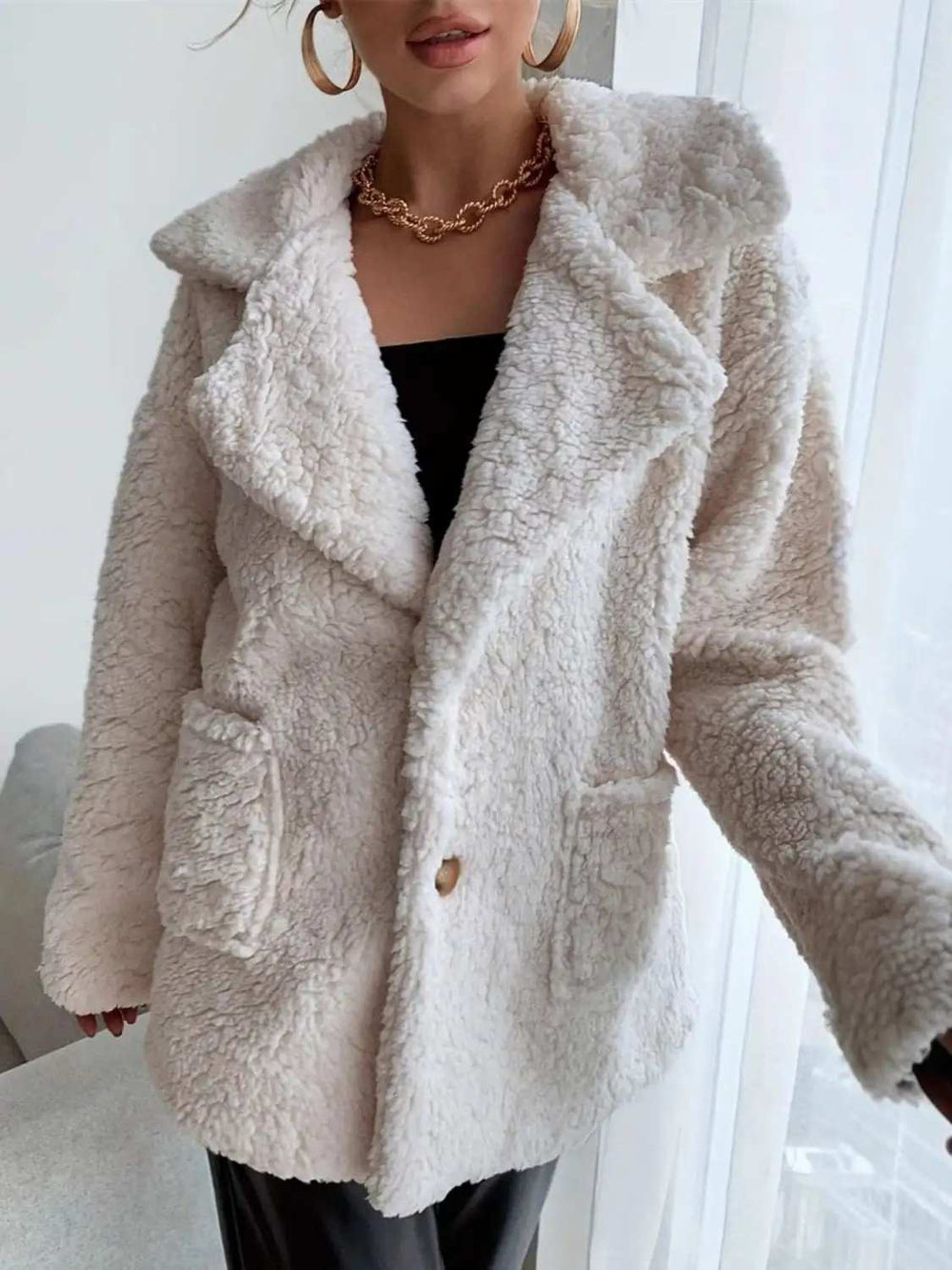 Fuzzy Open Front Long Sleeve Coat - Trendsi - Flyclothing LLC