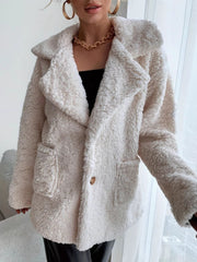 Fuzzy Open Front Long Sleeve Coat - Trendsi