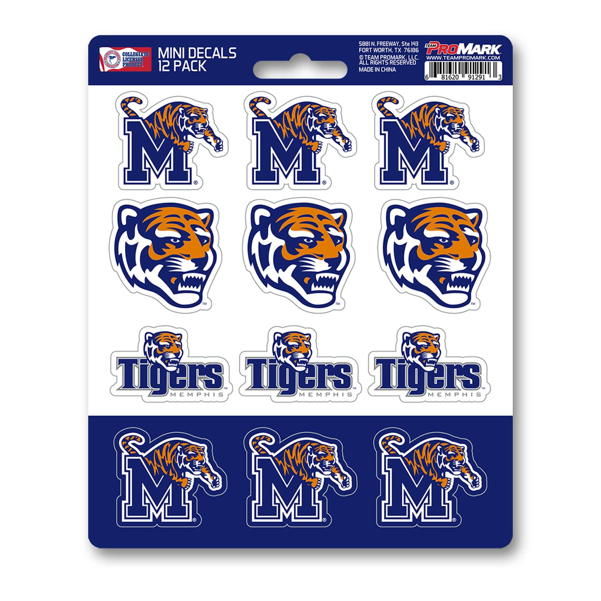 Memphis Tigers 12 Count Mini Decal Sticker Pack - Memphis
