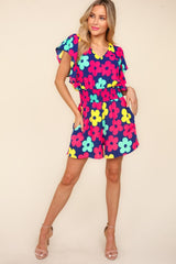 Haptics Floral Smocked Waist Romper with Side Pockets - Trendsi