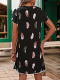 Printed Tie Neck Short Sleeve Dress - Trendsi