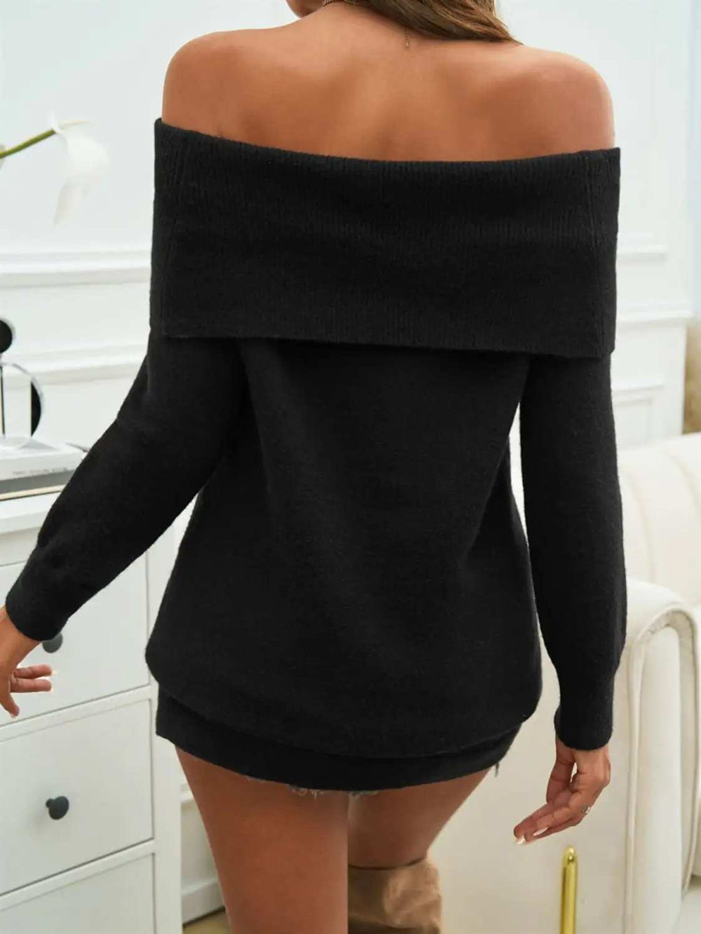Off-Shoulder Long Sleeve Sweater - Trendsi - Flyclothing LLC