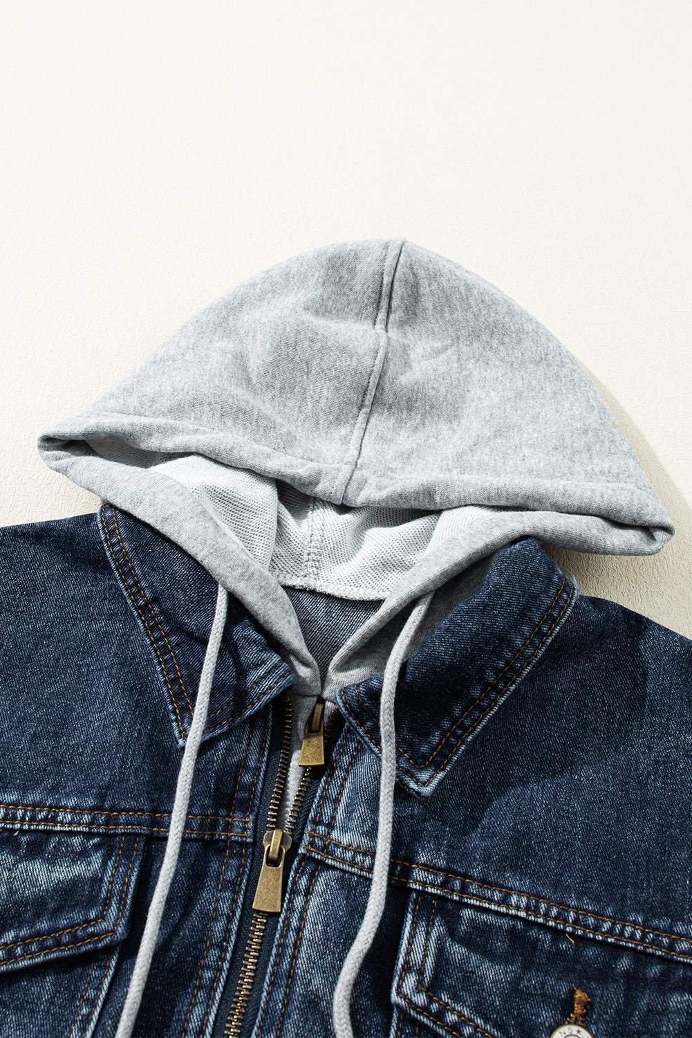 Fake Two-Piece Hooded Zip-Up Denim Jacket - Trendsi - Flyclothing LLC