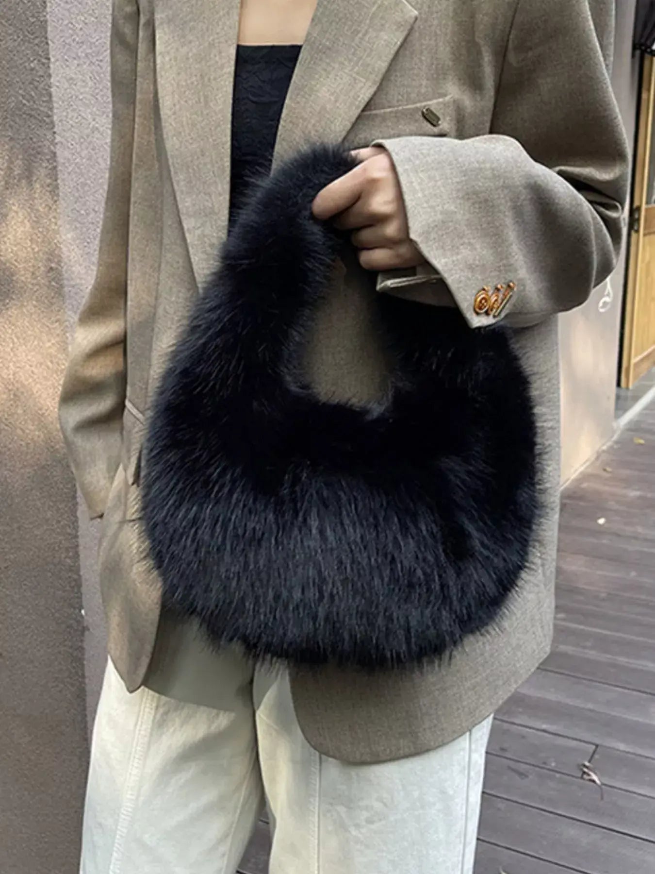 Fluffy Solid Color Handbag - Trendsi - Flyclothing LLC