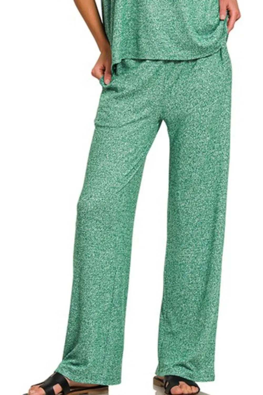 Zenana Soft Melange Short Sleeve Tee & Long Pants Set - Trendsi - Flyclothing LLC