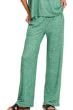 Zenana Soft Melange Short Sleeve Tee & Long Pants Set - Trendsi