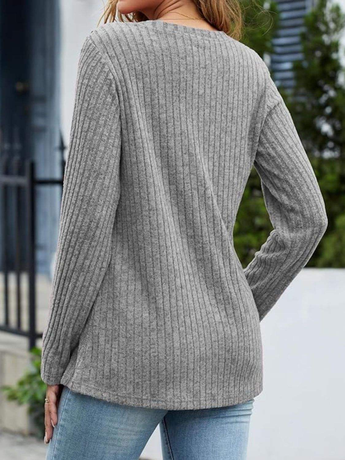 V-Neck Long Sleeve T-Shirt - Trendsi - Flyclothing LLC
