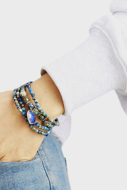 Imperial Stone Heart Three-Layered Bracelet - Trendsi