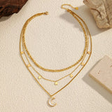 18K Gold-Plated Moon Three-Layered Necklace - Trendsi - Flyclothing LLC