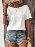 Lace Detail Eyelet Short Sleeve Blouse - Trendsi - Flyclothing LLC