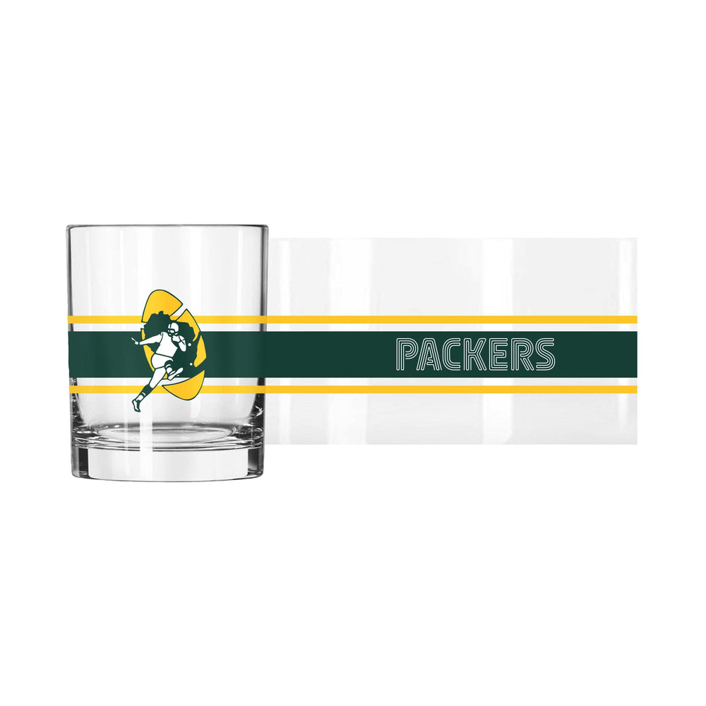 Green Bay Packers Throwback 14oz Stripe Rocks Glass - Logo Brands - Flyclothing LLC