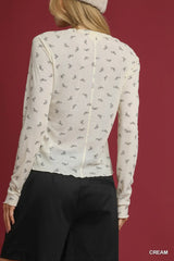 Umgee Bow Print Lightweight Knit Top - Trendsi - Flyclothing LLC