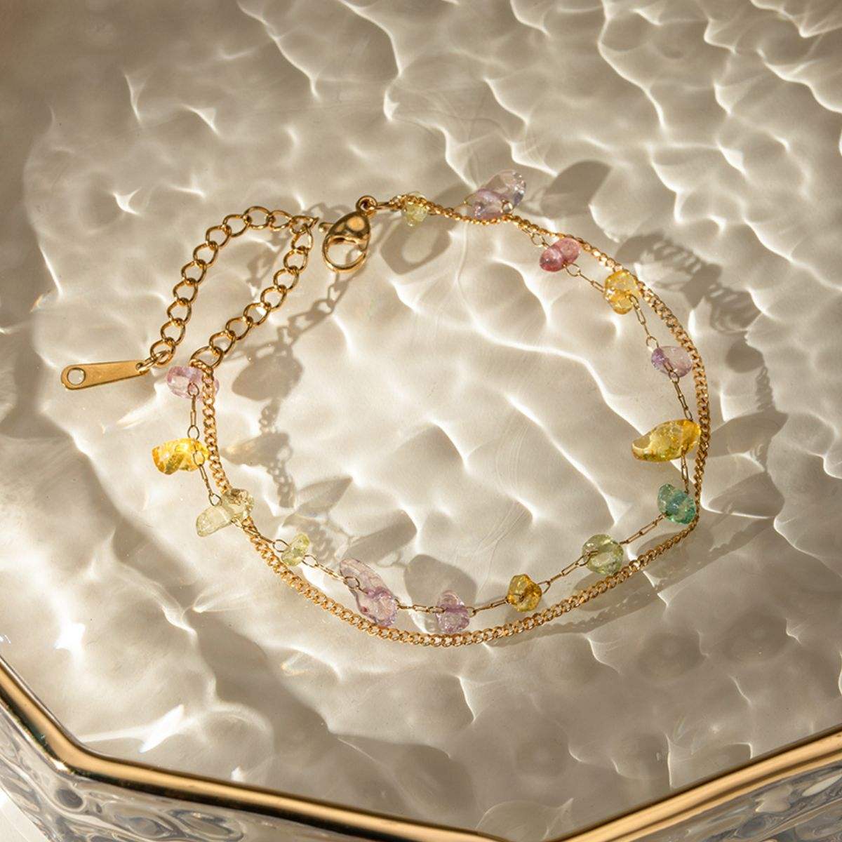 Stainless Steel Natural Stone Double Layered Bracelet - Trendsi - Flyclothing LLC