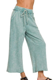 Zenana Washed French Terry Palazzo With Pockets - Trendsi