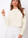 Ruched Mock Neck Long Sleeve Blouse - Trendsi