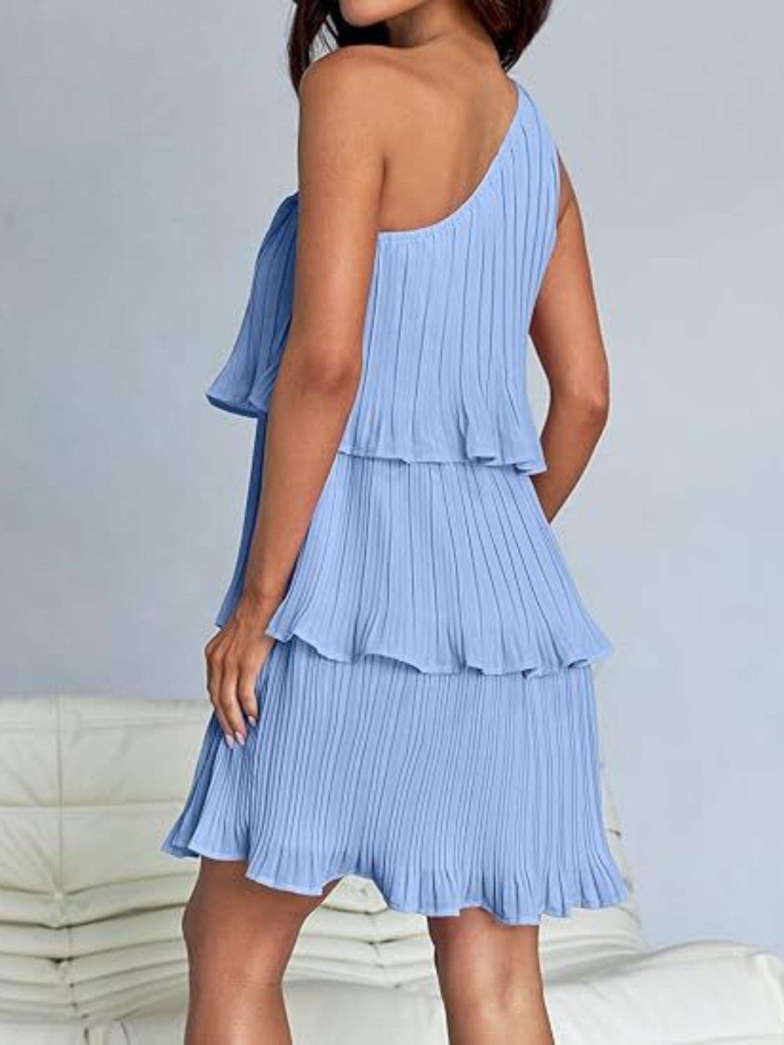 Layered Single Shoulder Mini Dress - Trendsi - Flyclothing LLC