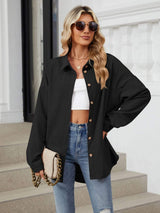 Collared Neck Long Sleeve Dropped Shoulder Shirt - Trendsi - Flyclothing LLC