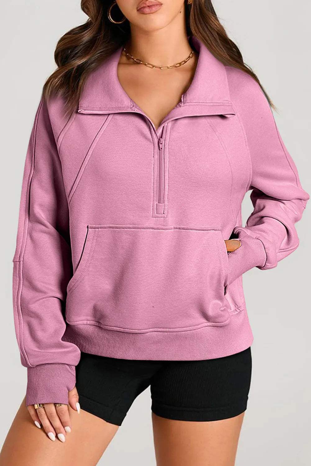 Half Zip Long Sleeve Sweatshirt - Trendsi - Flyclothing LLC