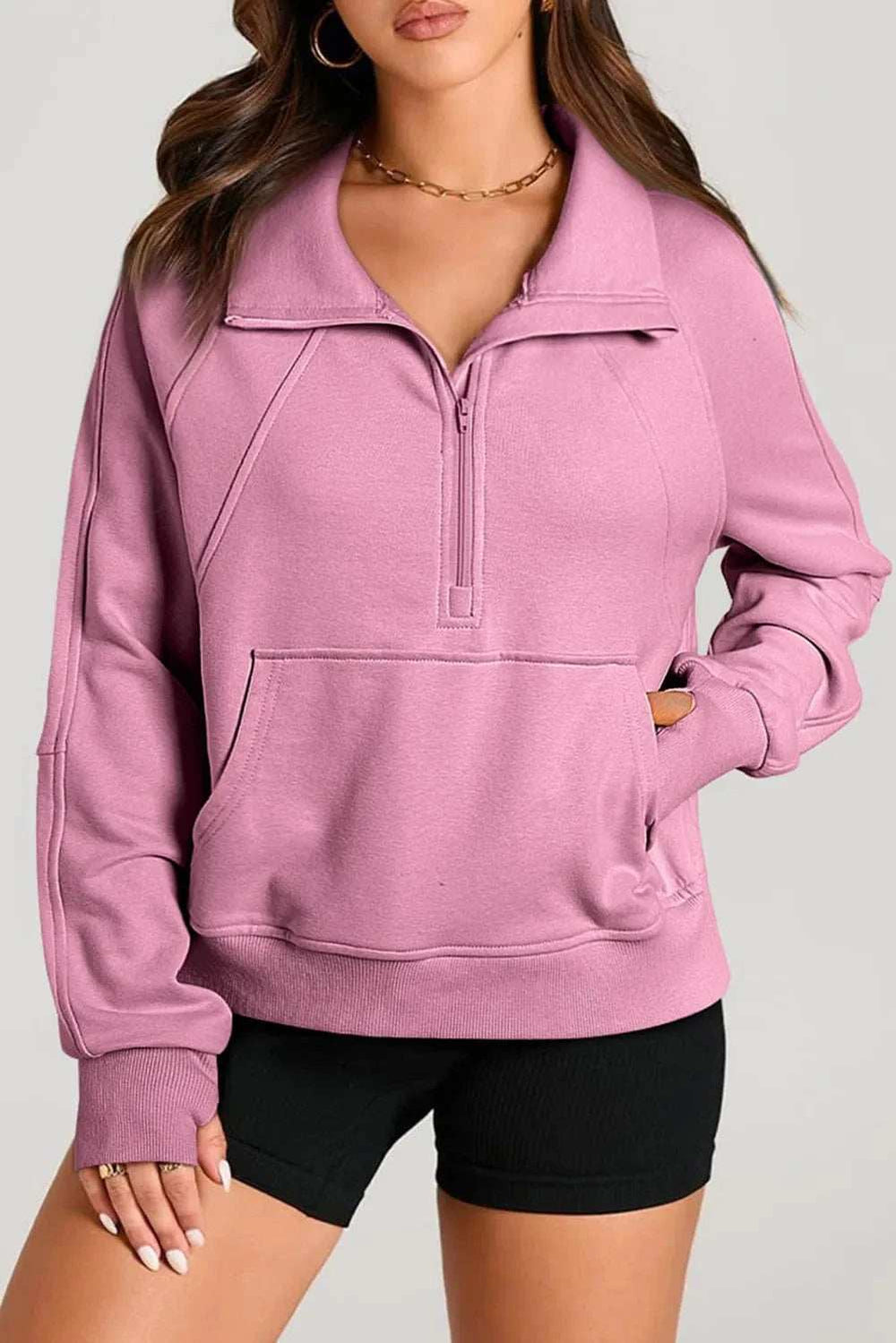 Half Zip Long Sleeve Sweatshirt - Trendsi - Flyclothing LLC
