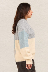 VERY J Color Block Mock Neck Drop Shoulder Sweater - Trendsi - Flyclothing LLC
