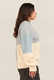 VERY J Color Block Mock Neck Drop Shoulder Sweater - Trendsi