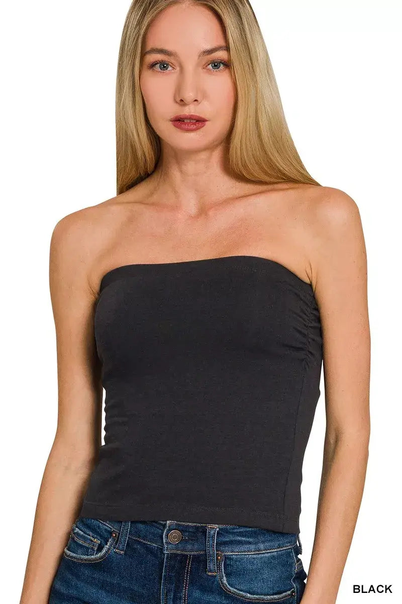 Zenana Cotton Tube Built-in Bra Top - Trendsi - Flyclothing LLC