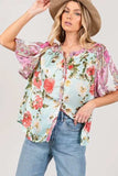 SAGE+FIG Plus Size Floral Mineral Wash French Terry Button Up Shirt - Trendsi - Flyclothing LLC