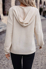 Drawstring Half Button Dropped Shoulder Hoodie - Trendsi - Flyclothing LLC