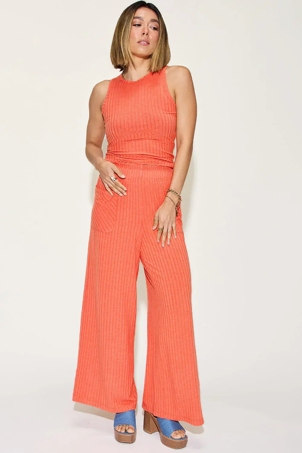 Basic Bae Full Size Ribbed Tank and Wide Leg Pants Set - ShopBasicbae - Flyclothing LLC