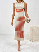 Round Neck Sleeve Midi Knit Dress - Trendsi - Flyclothing LLC