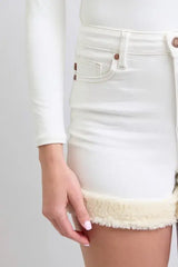 Judy Blue Full Size High Waist Shearling Cuff Denim Shorts Plus Size - Trendsi - Flyclothing LLC