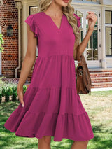 Ruffle Sleeve Tiered Midi Dress - Trendsi - Flyclothing LLC