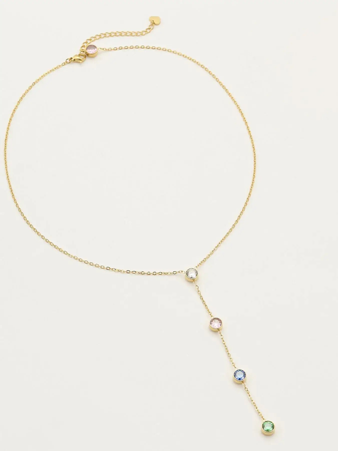 18K Gold-Plated Stainless Steel Zircon Y-Drop Necklace - Trendsi - Flyclothing LLC