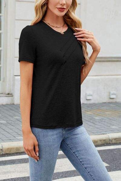 Round Neck Short Sleeve T-Shirt - Trendsi - Flyclothing LLC