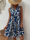 Printed Notched Sleeveless Mini Dress - Trendsi