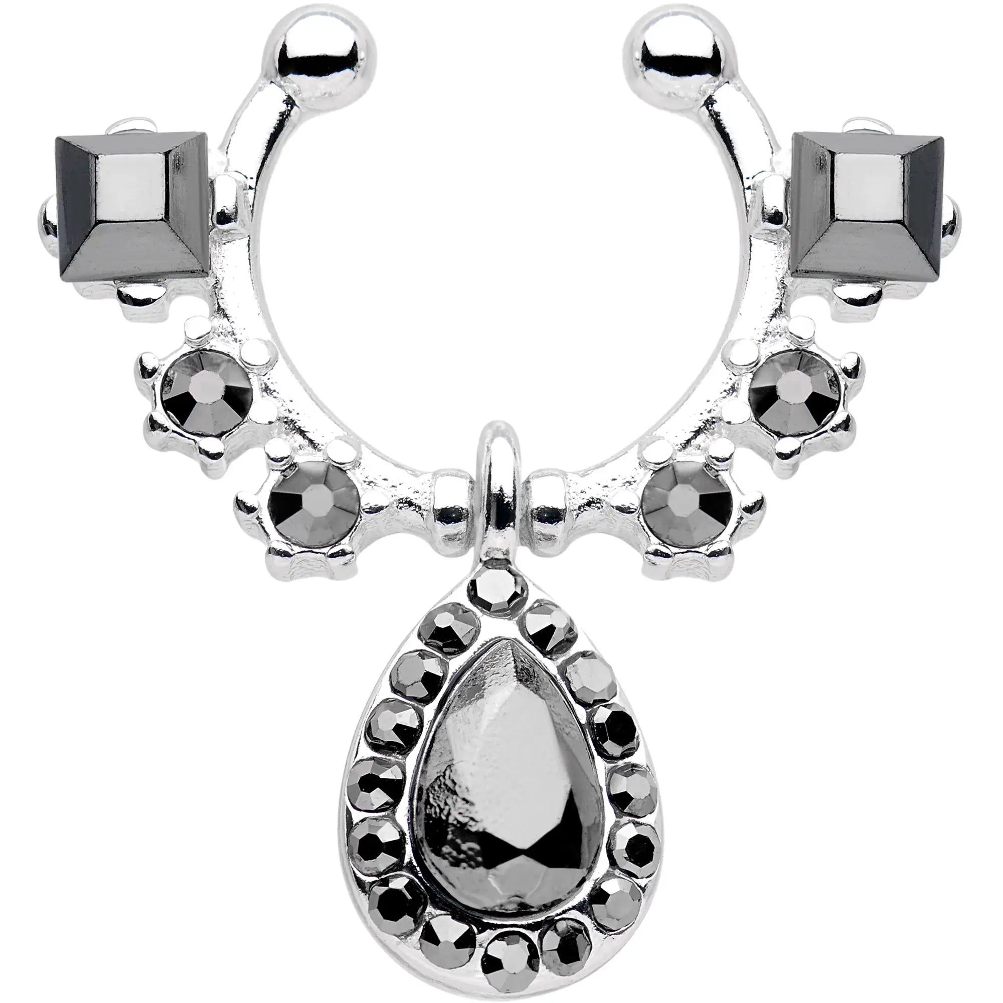 Black Gem Silhouette Dangle Clip On Septum - BodyCandy - Flyclothing LLC