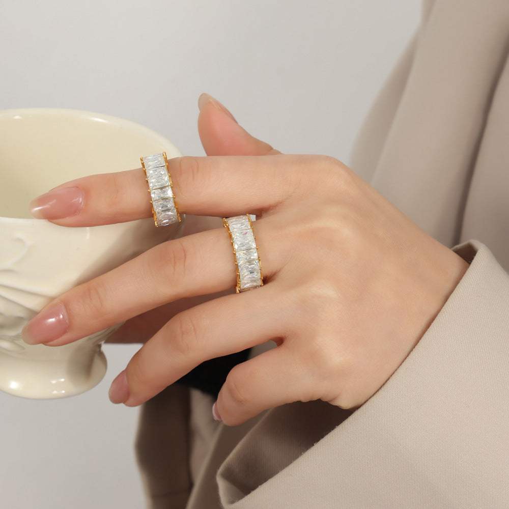 Titanium Steel Inlaid Zircon Ring - Trendsi - Flyclothing LLC