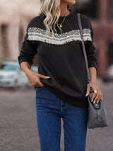Fringe Trim Crew Neck Sweatshirt - Trendsi - Flyclothing LLC