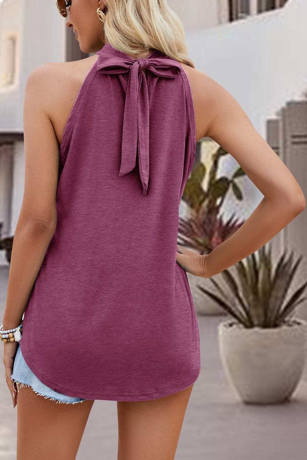 Tied Cutout Grecian Neck Tank - Trendsi - Flyclothing LLC