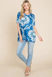 BOMBOM Printed Relaxed V-Neck Tunic Top - Trendsi