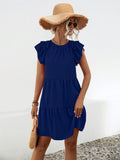 Ruffled Round Neck Cap Sleeve Mini Dress - Trendsi
