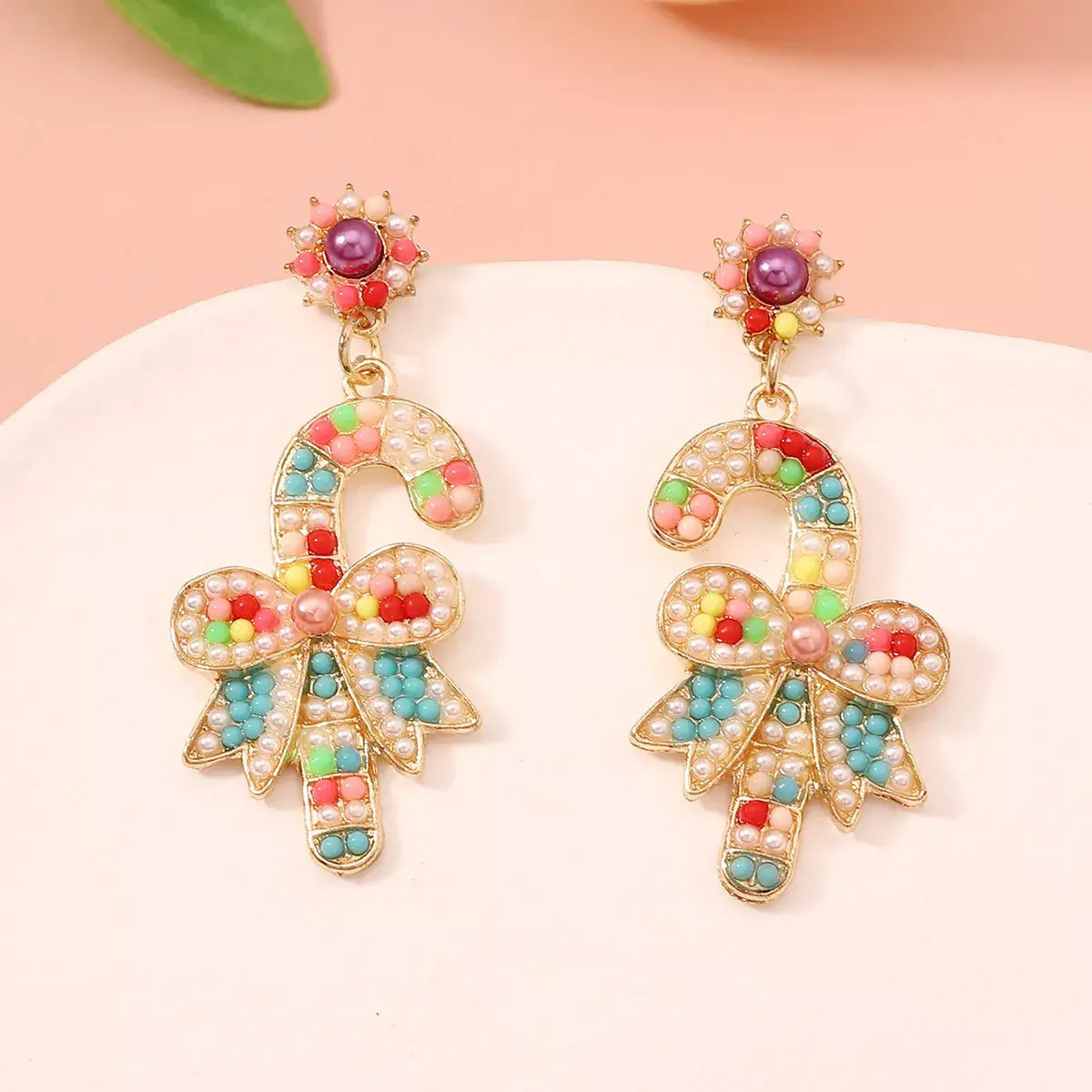 Christmas Candy Cane Bow Drop Earrings - Trendsi - Flyclothing LLC