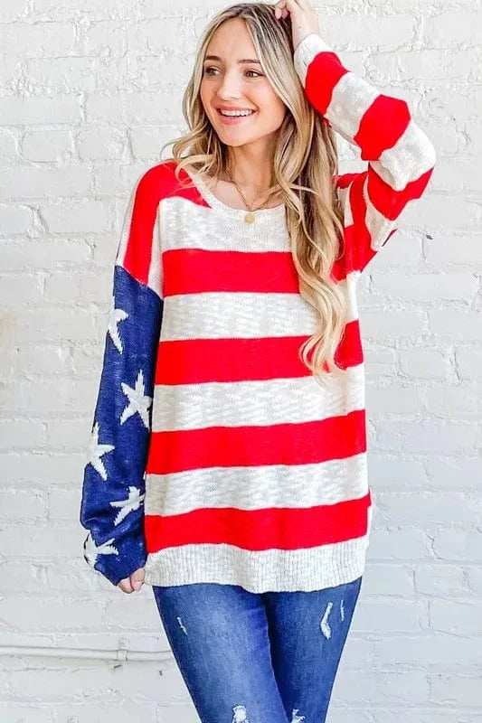 And The Why American Flag Long Sleeve Sweater - Trendsi - Flyclothing LLC