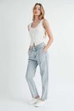 MABLE Pleated Front Detail Straight Jeans - Trendsi - Flyclothing LLC