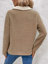 Perfee Contrast Half Zip Long Sleeve Sweatshirt - Trendsi - Flyclothing LLC
