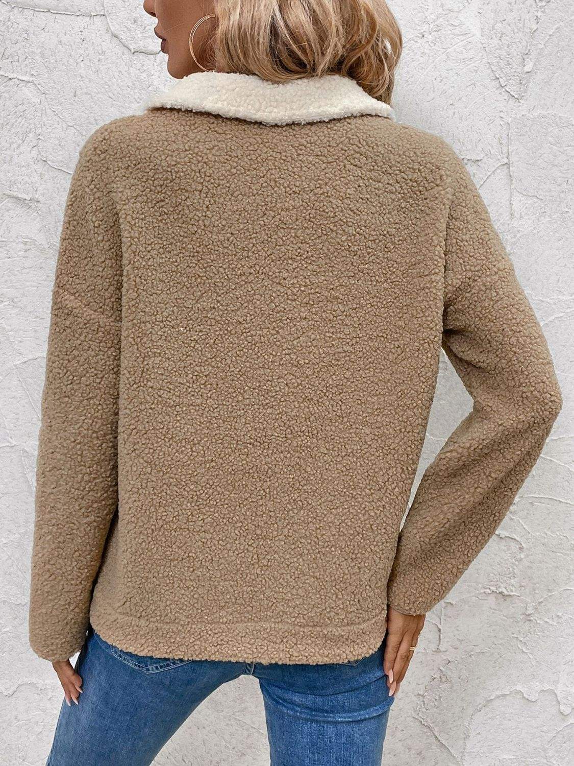 Perfee Contrast Half Zip Long Sleeve Sweatshirt - Trendsi - Flyclothing LLC