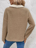 Perfee Contrast Half Zip Long Sleeve Sweatshirt - Trendsi
