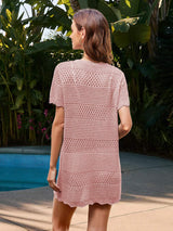 Openwork Round Neck Short Sleeve Cover-UP - Trendsi - Flyclothing LLC